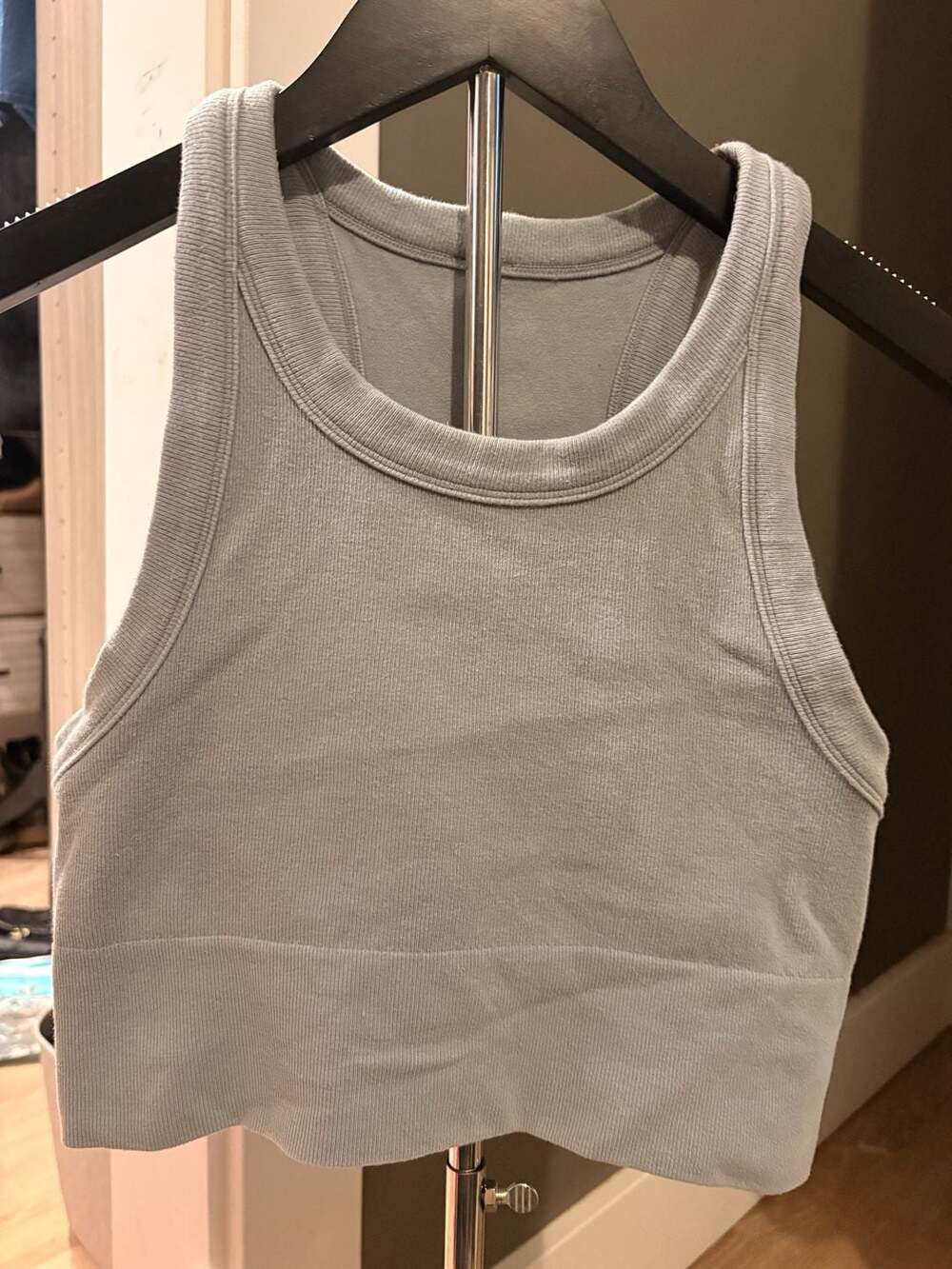 Alo Yoga Seamless Delight High Neck Bra Blue Ribbed Crop Top size medium